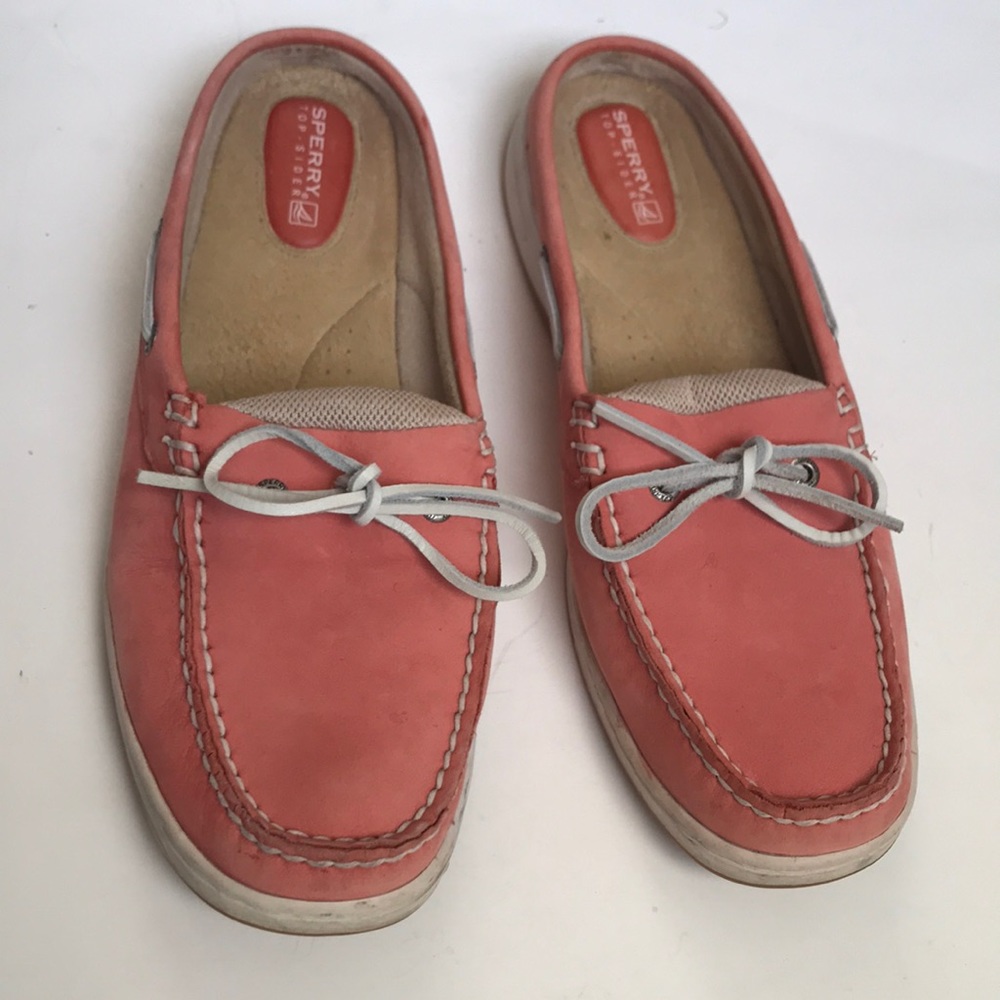 Sperry women’s pink leather top slider on boat shoes size 9 mules